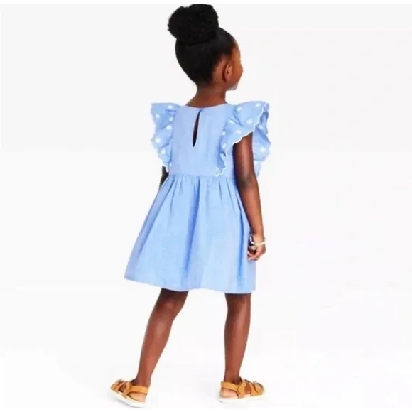 Cat & Jack Toddler Girls Flutter Sleeve Floral Dress - Blue 2t - Picture 2 of 5